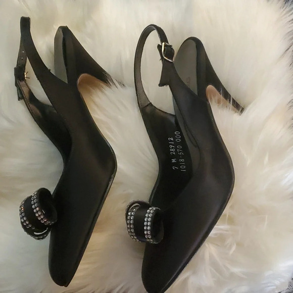 Pappagallo Womens Black Satin Look Shoes with Crystal Embellishments - Picture 6 of 10